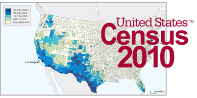 Graphic of the United States Census 2010 map.